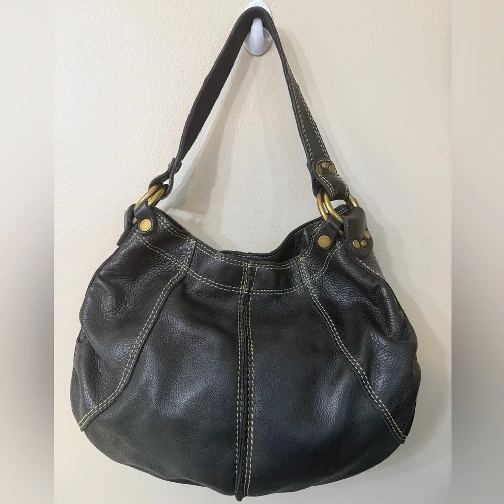 Lucky Brand Black Hobo Bag with Gold Accents